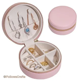 PU leather round jewelry box in red